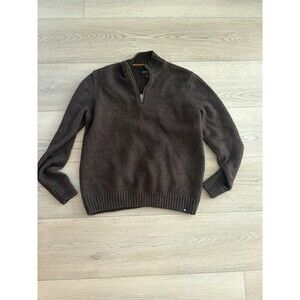 Rainforest Sweater Mens M Brown Wool Blend 1/4 Zip Knit Pullover Outdoor